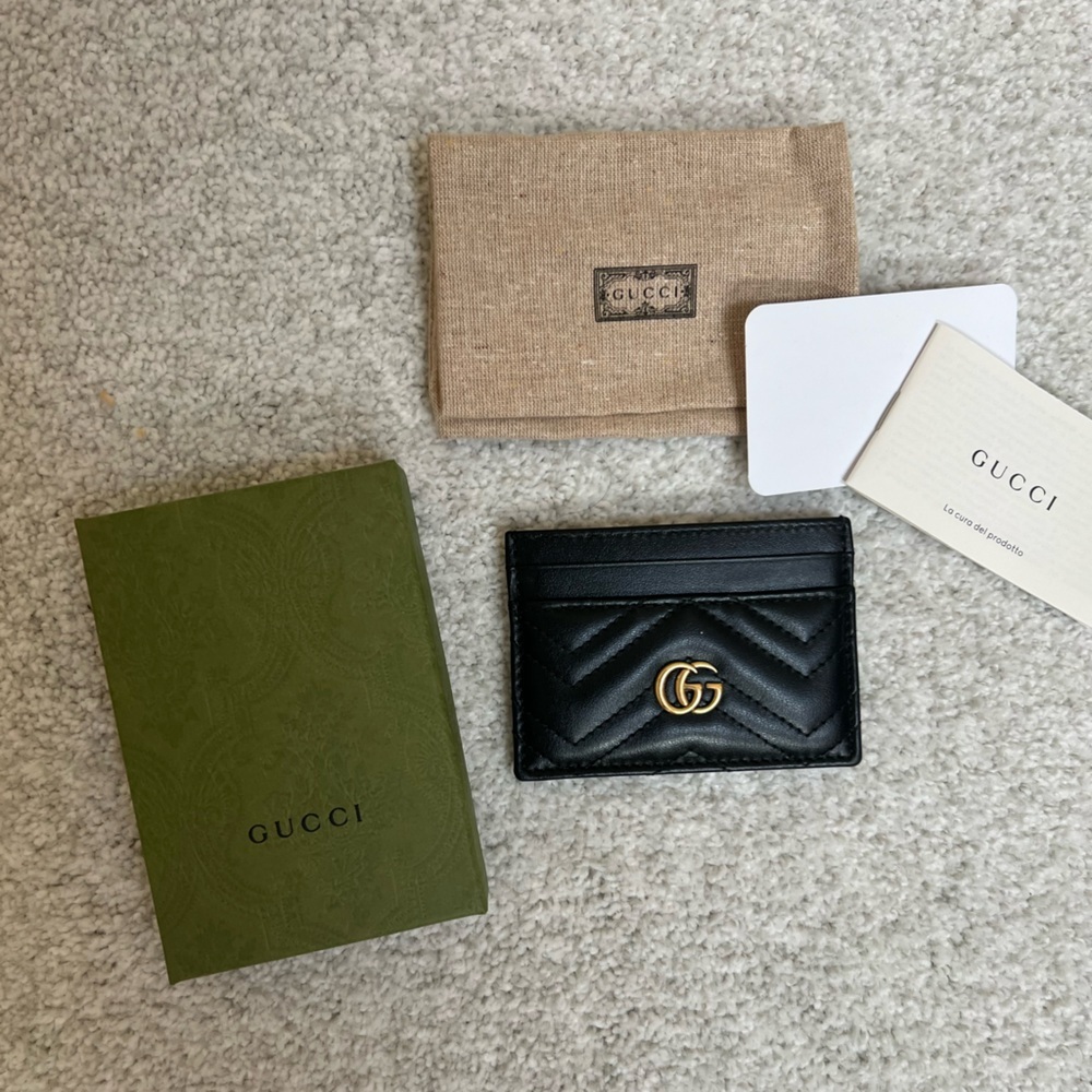 Gucci Marmot double G Black Leather Card Holder